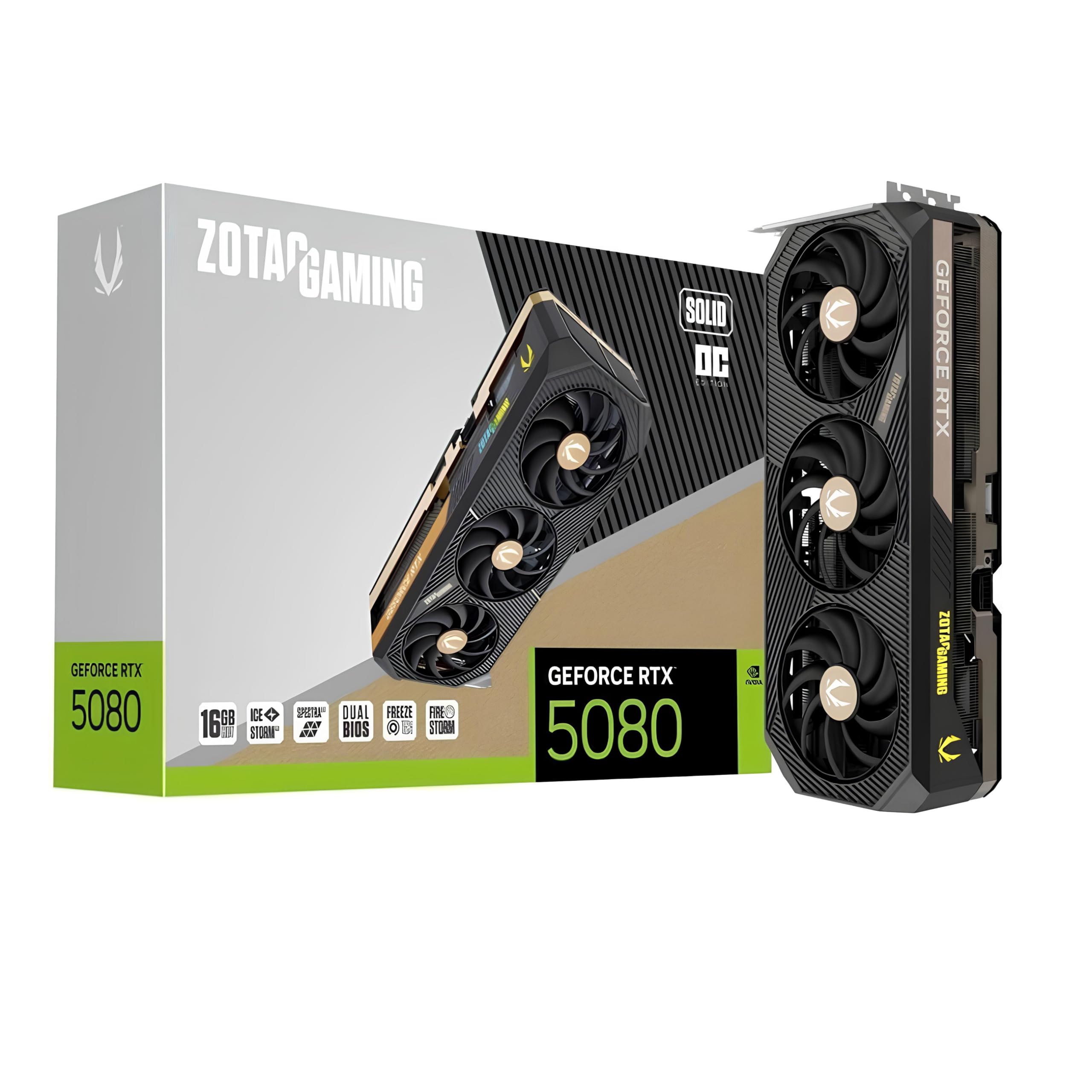 テヨン RTX5080 ZOTAC GAMING GeForce RTX 5080 Solid OC, 16GB GDDR7, 10.752 Núcleos